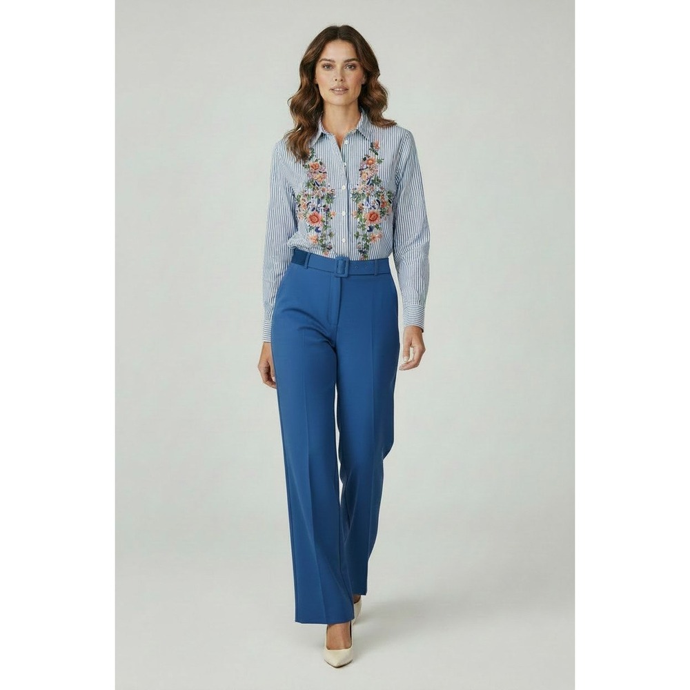 Nanette Lepore Long Sleeve Striped Embroidered Button Down Shirt
